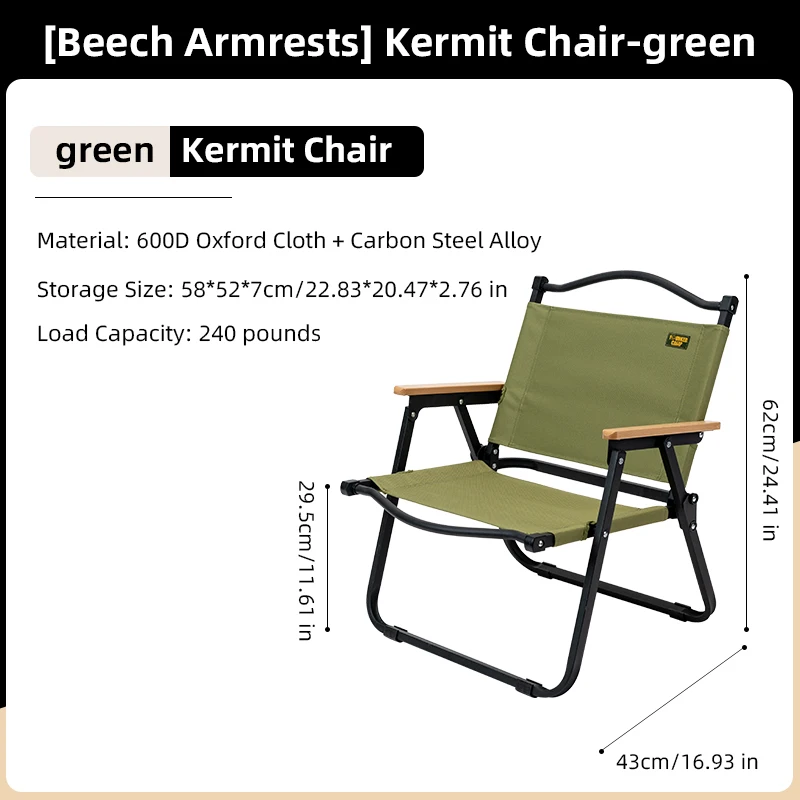 

Green Kemet Chair Comfortable Camping Portable Outdoor Modern Folding Ergonomic Design Save Space Good Breathability Party