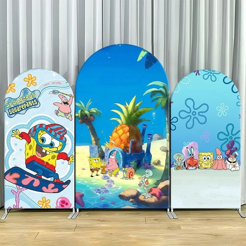

SpongeBob Pineapple House Arch Backdrop Cover Ocean Party Decor Single Layer Elastic Fabric Photo Background Celebration Decor