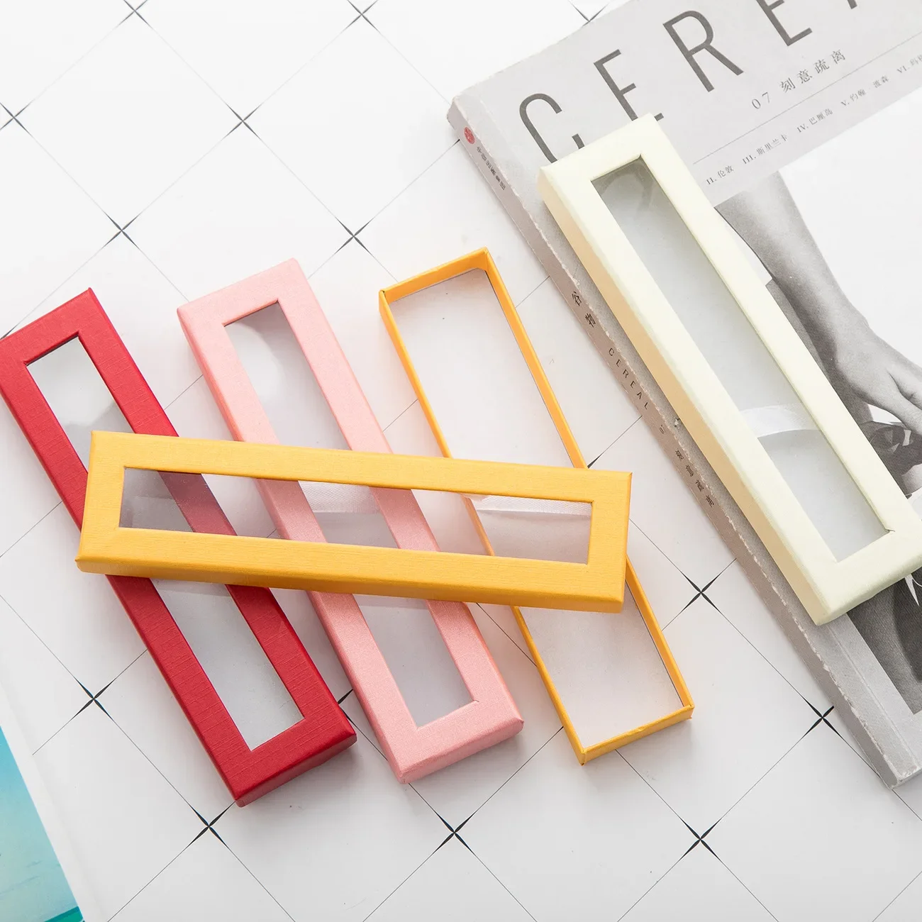 50pcs Pen Box Transparent Window Paper Packaging Gift Gel Pen Pencil Box Cases Packaging Jewelry Gift Pencil