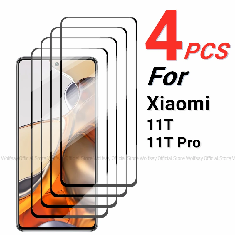 Pelindung layar kaca Tempered, 2/4 buah untuk Xiaomi 11T pelindung layar untuk Xiaomi 11T 11T Pro pelindung lem penuh layar ponsel Film untuk Xiaomi 11T