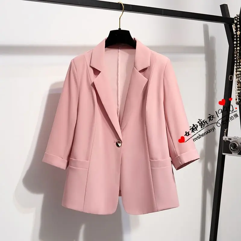 Thin White Small Suit Jacket For women 2026 Summer New Chiffon Seven Quarter sleeve Temperament Casual Suit Top Single buckle