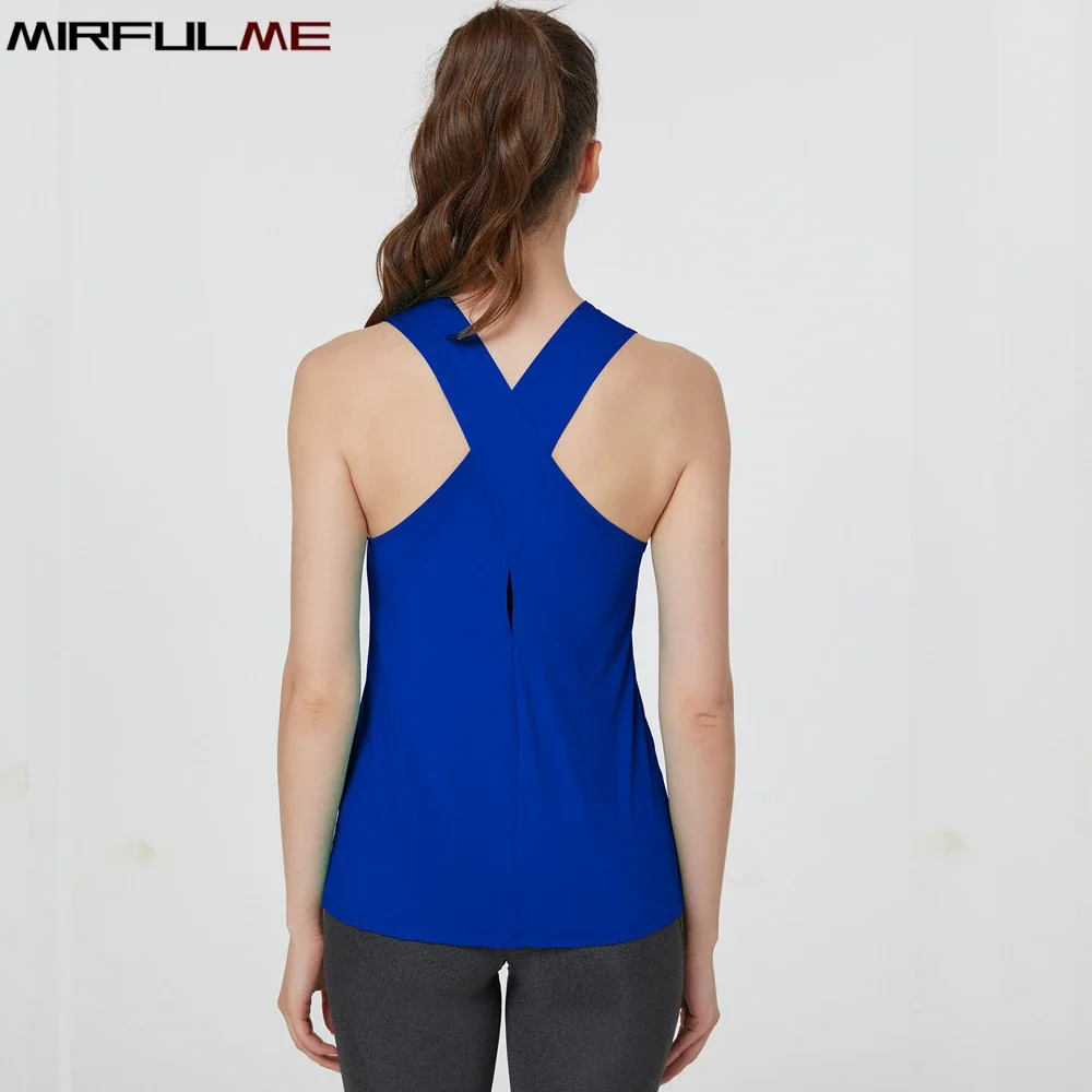 Women Sport Vest Sleeveless Yoga Shirts Thin Loose Running Shirt Quick Dry Fitness Tank Top Cross Straps Gym Workout Vest Blouse image 4