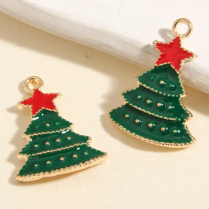 10pcs Gold Color 22x16mm Cute Enamel Star Tree Charms Christmas Pendant For DIY Handmade Necklaces Earrings Jewelry Accessories