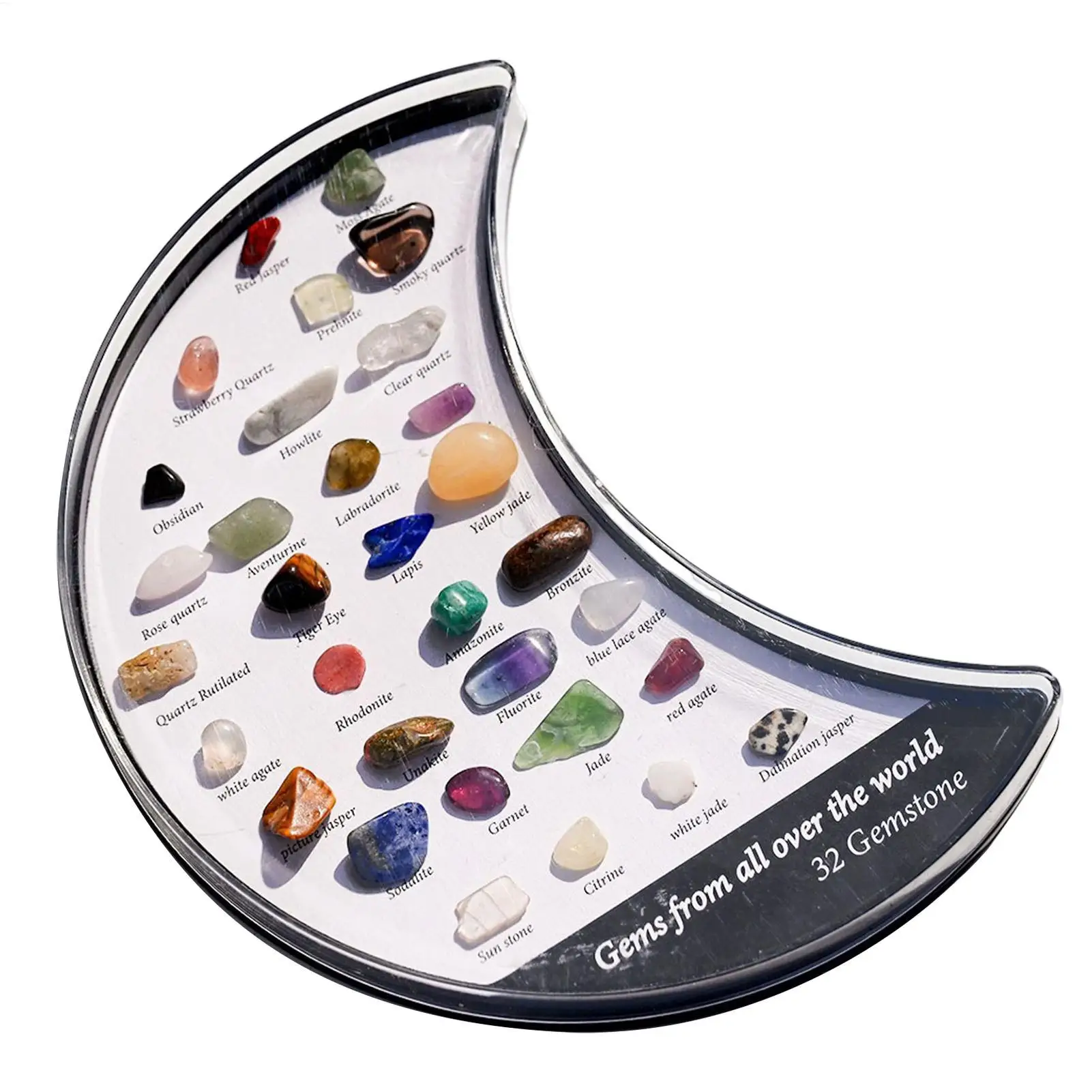 Crystal Rock Collection 32pcs Natural Crystal Collection Specimen Box Rocks Set With Educational Information Sheet &Display Case