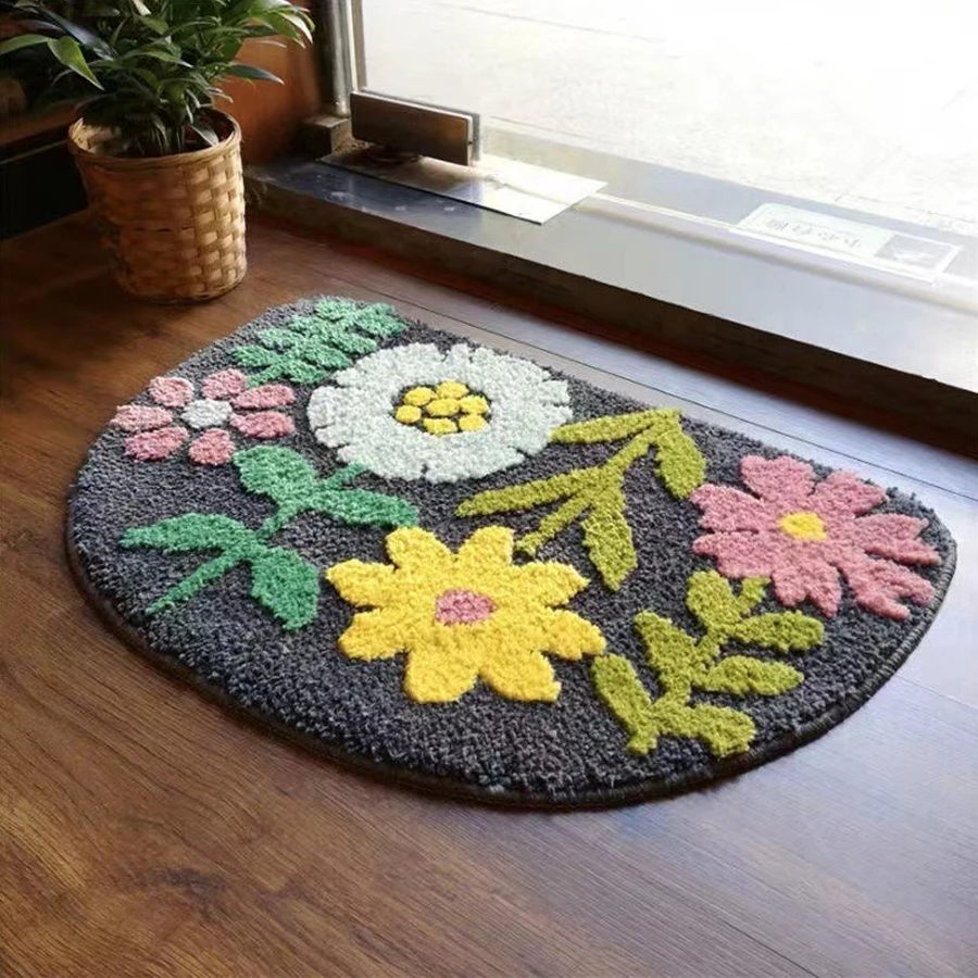 Cute cartoon plants absorbent mat cashmere semi-circular entrance mat bathroom anti-skid and dirt-resistant mat.