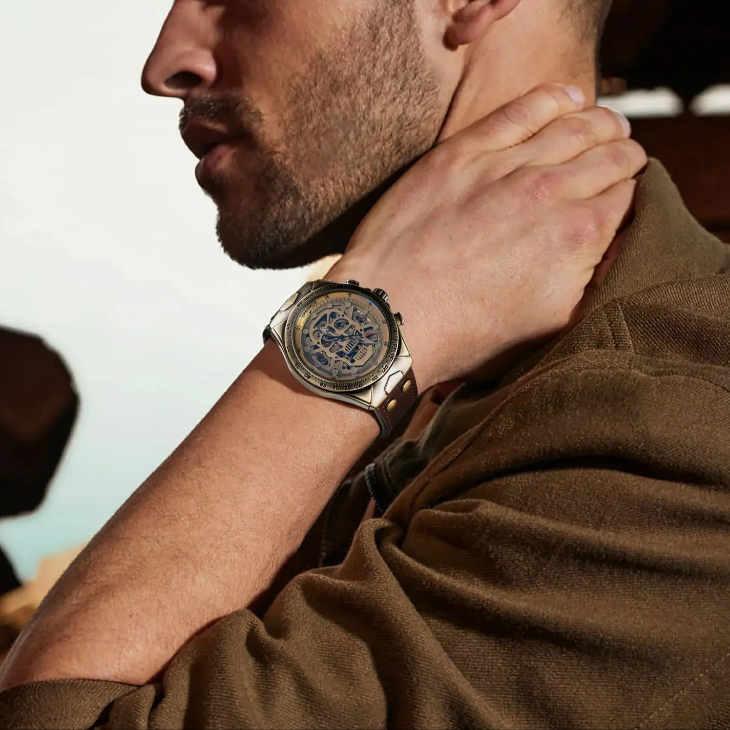 ساعة رجالية عصرية مجوفة توربيون مضيئة حركة ميكانيكية أوتوماتيكية بالكامل ساعات آلية reloj automatique