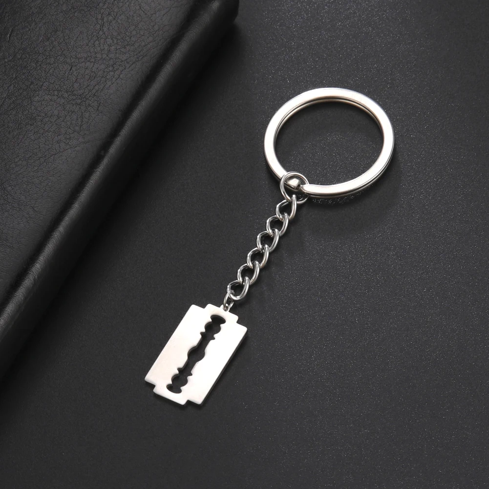 Punk Razor Blades Keychain Stainless Steel Man Male Shaver Shape Key Holder for Car Bag Key Hip Pop Jewelry Accessories Gifts