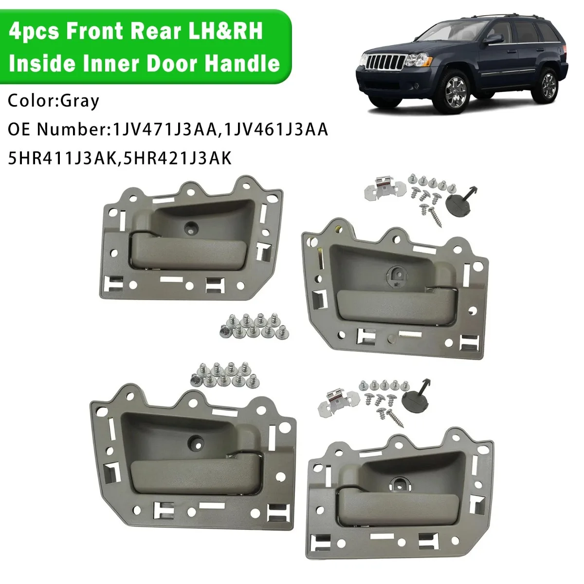 

4PCS Car Front Rear LH&RH Inside Inner Door Handle Gray Replacement Accessories For Jeep Grand Cherokee 2005-2011