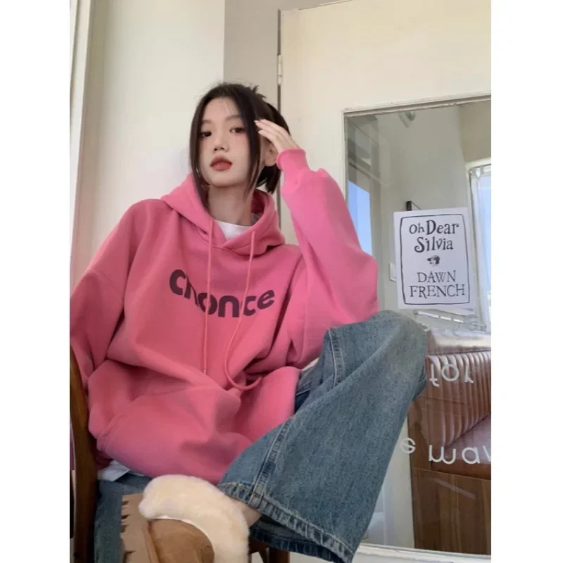 Letter Print Hoodie Women Korean Loose Hooded Shirt Grunge Sweatshirt Y2k Streetwear Clothes Oversized Pullovers Hoodies 후드티