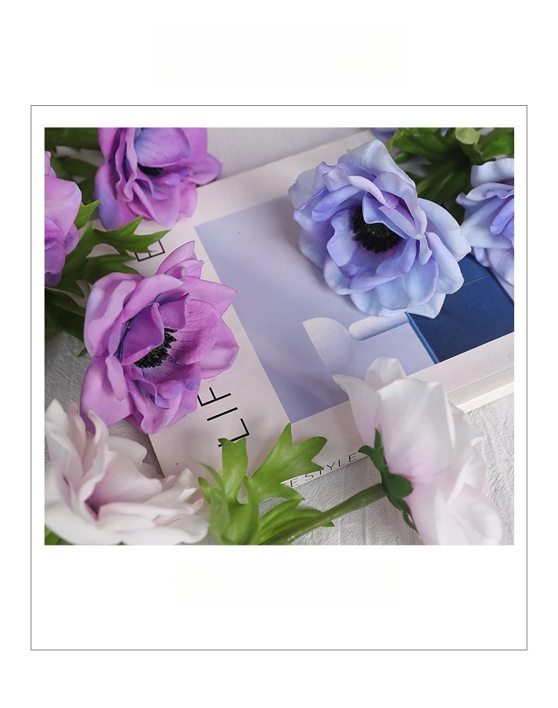 Hochzeit rosa künstliche Anemonen hochwertige gefälschte Blumen Gartendekoration Simulation Anemone Real Touch Blumenpflanze – Detail 6
