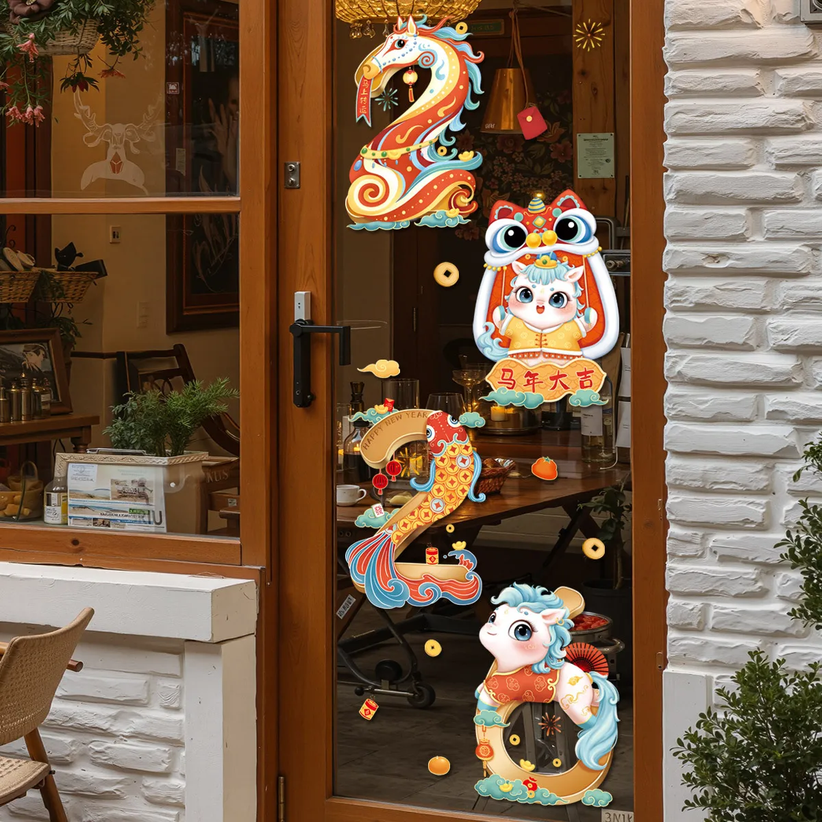 Chinese New Year Decoration Electrostatic Stickers 2026 Horse Year Shopping Mall Sliding Door Glass Electrostatic Window Sticker