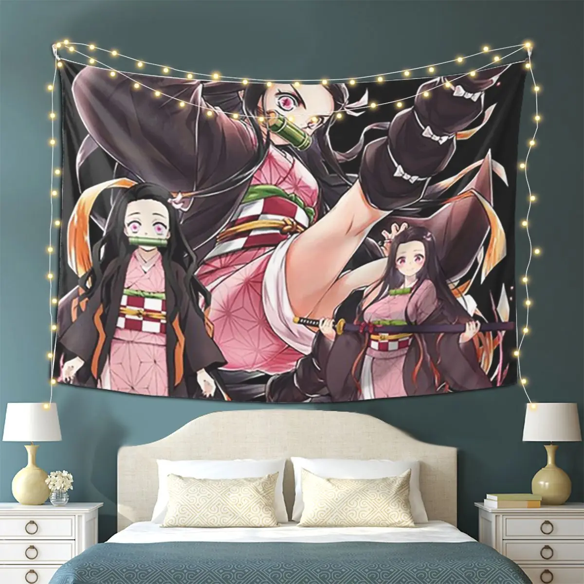Nezuko Kimono Demon Slayer Kimetsu No Yaiba Anime Tapestry Wall Hanging Aesthetic Home Decoration Tapestries for Dorm Room