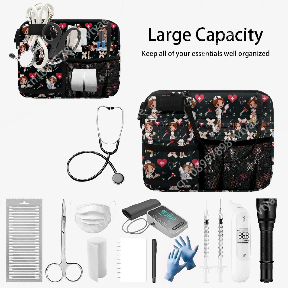 Waist Pack Female Cartoon Nurse Print Multi Pocket Medical Pack Stethoscopes Emergency Supplies Medical Gear Durable Belt Bags