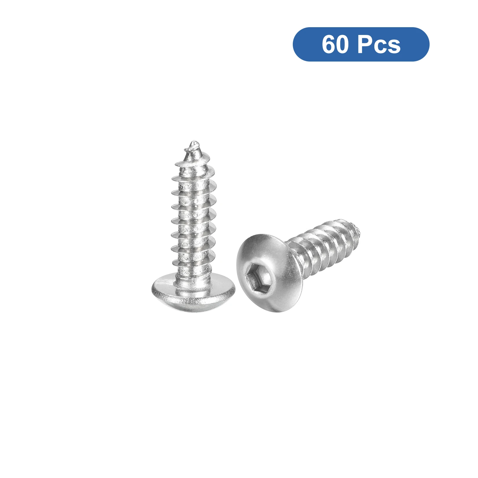 60/200Pc Hex Socket Self Tapping Screw 304 Stainless Steel Wood Resistance Screw Fastener Silver M3 M5 10/12/16/20/25/30/35/40mm