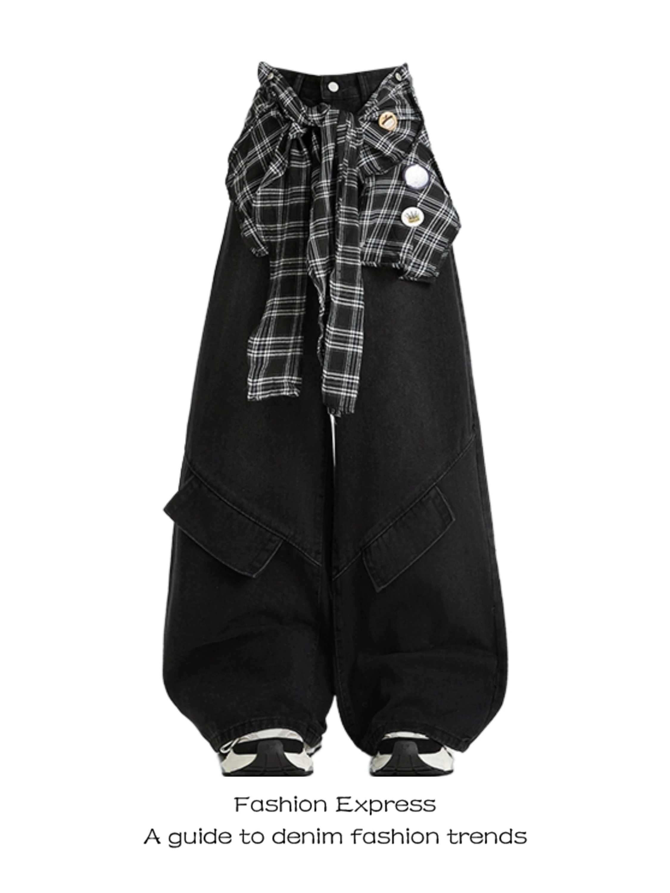 

Женские широкие джинсы с высокой талией на пуговицах, свободные брюки для повседневной носки и джазовых танцев, съемные утилитарные штаны