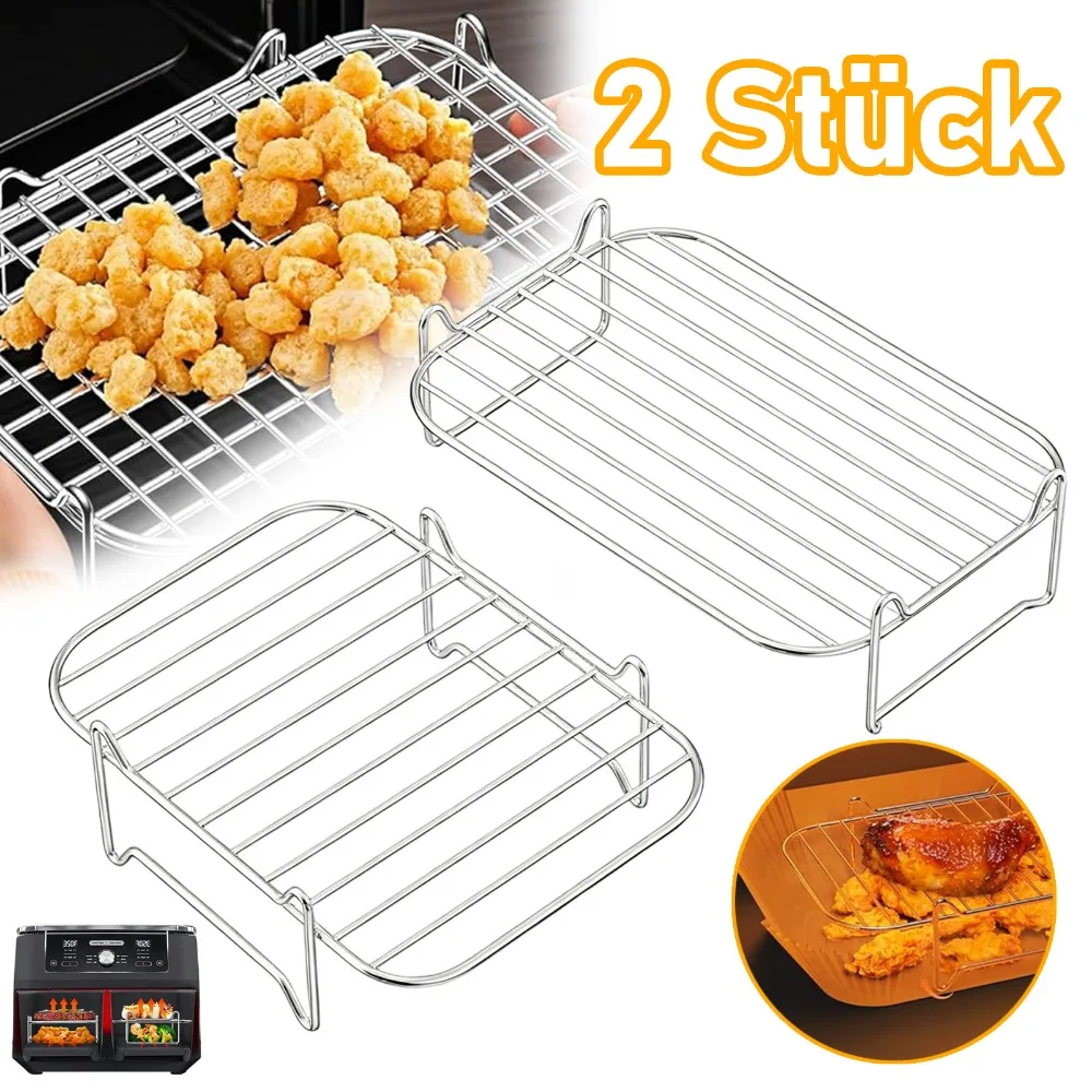 Heißluftfritteusen-Gestell 2er-Pack, 304 Edelstahl Grillständer Spülmaschinenfest, Kompatibel avec Ninja Cosori Russell Hobbs 7,6L-10,4L Dual Zone Doppelkorb Heißluftfritteusen-Accessoire