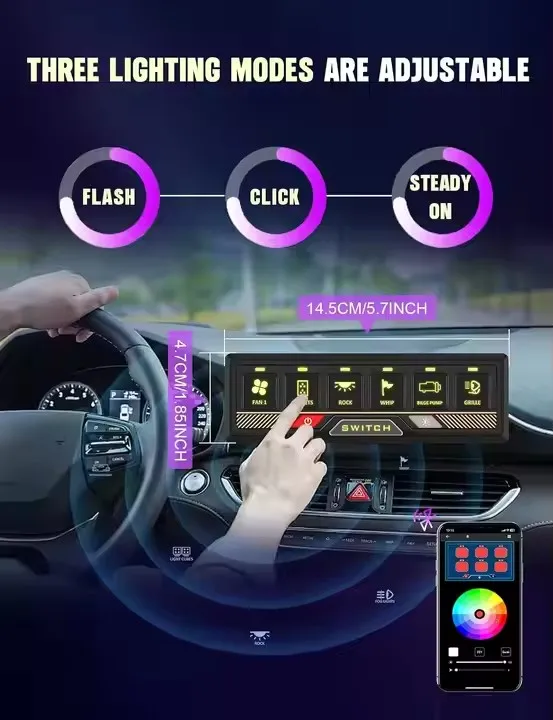 6 عصابة RGB لوحة التبديل 4x4 صندوق التحكم التتابع التلقائي عكس الضوء LED 12 فولت لوحة مفاتيح اللمس لسباق السيارات شاحنة RV على الطرق الوعرة