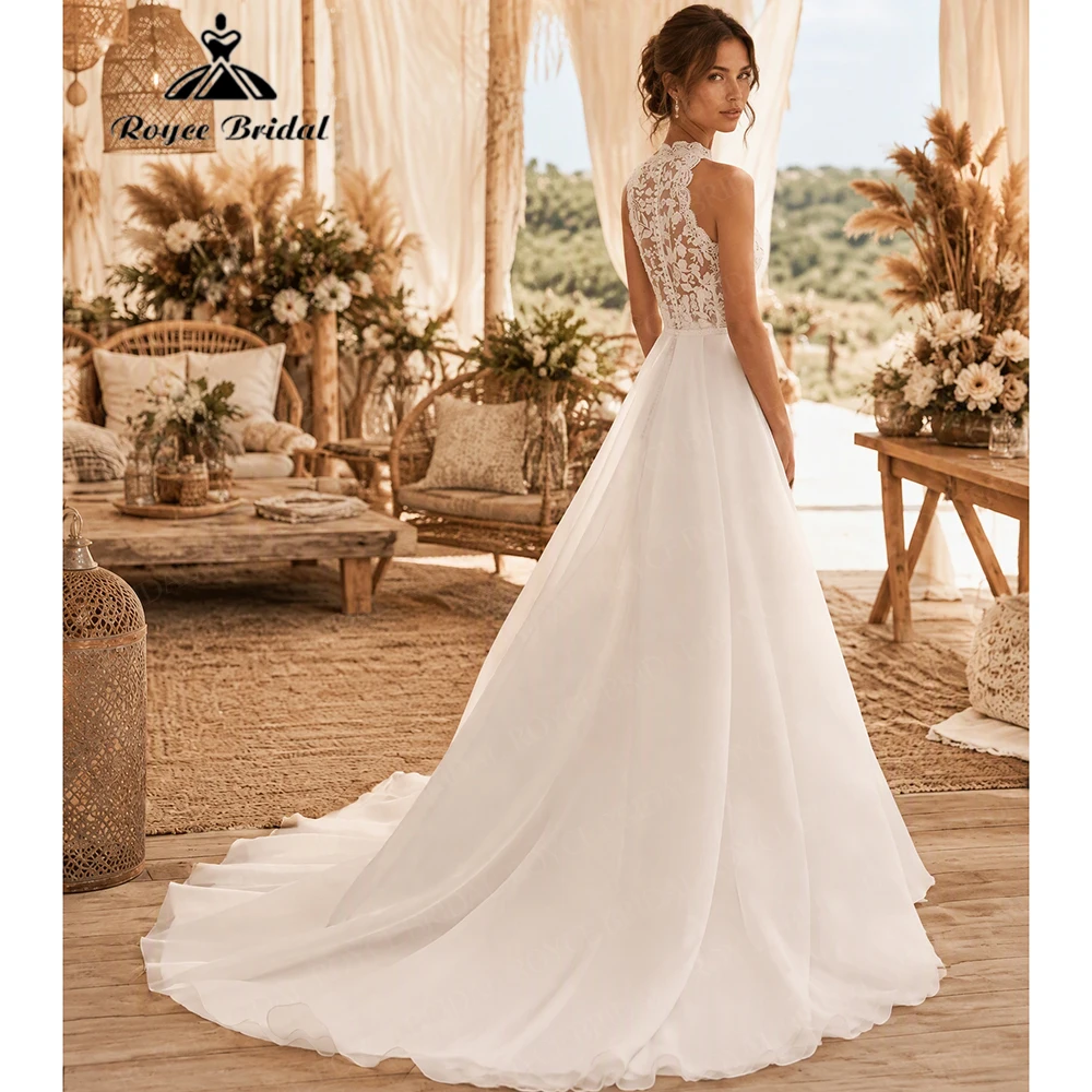 Roycebridal Halter Applique Boho A Line Wedding Dresses 2027 Sexy Flowers Lace Beach Bridal Gown Customized vestido de novia