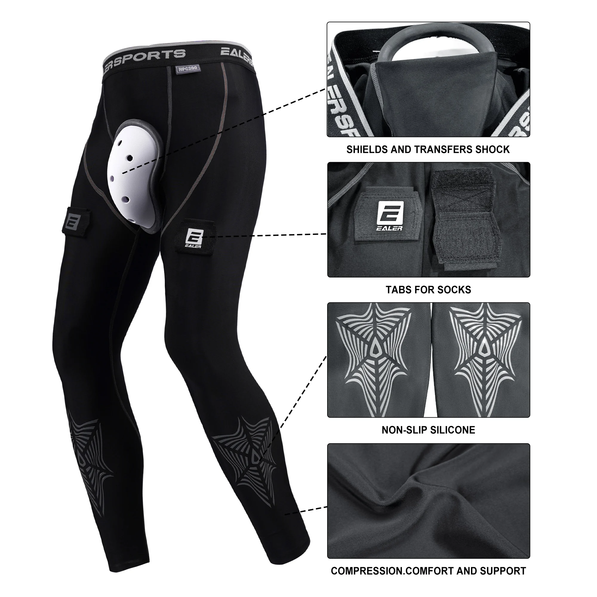 Han Duck Compression Hockey Pants with Athletic Cup & Sock Tabs, Hockey Jock for Men & Boy - Senior and Junior - Adult and Youth