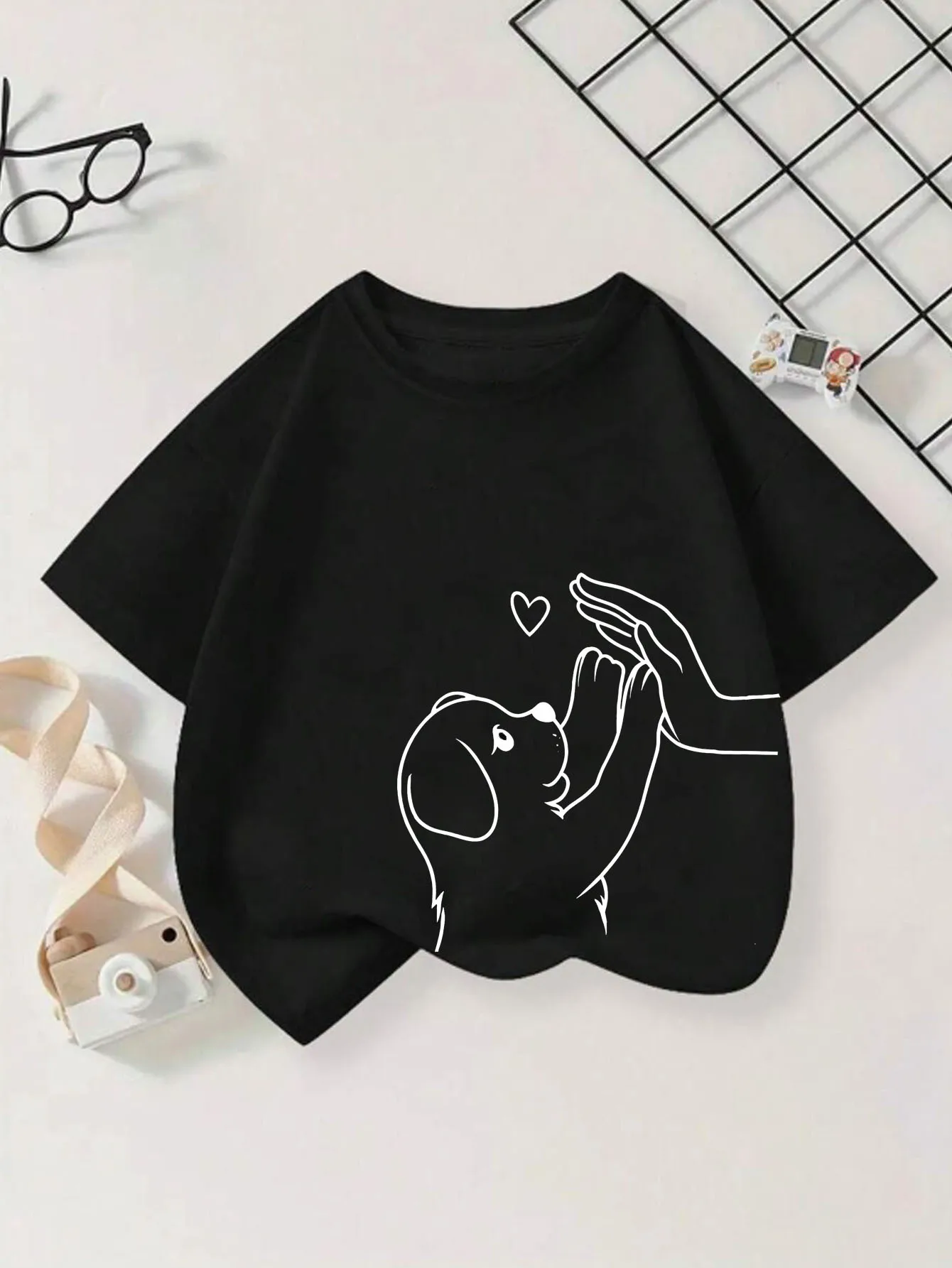 New Dog Cartoon Cute Pattern T-shirt Comfortable Round Neck T-shirt Multi Color Optional Home and Outdoor Casual Top