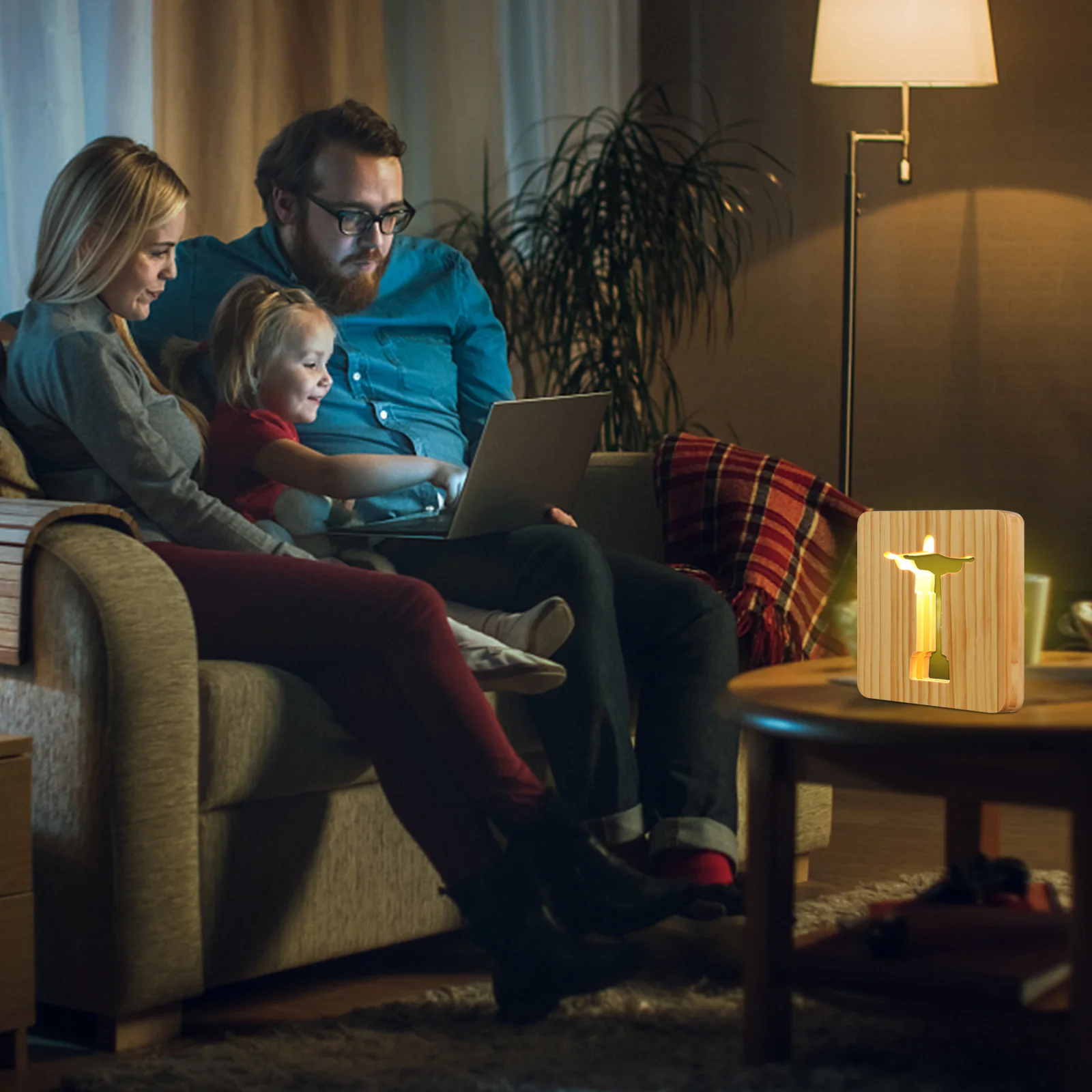 

3D Jesus Cross Wooden LED Night Light Pine Wood Acrylic Carving Lamp USB Table Light Bedroom Study Relaxing Atmosphere