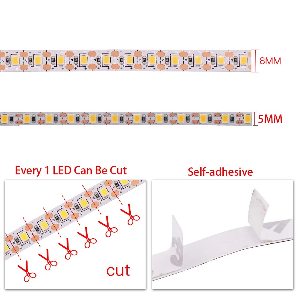 5mm 8mm PCB 2835 LED Strip Light 24V 1 LED Cut Super Bright 120LEDs/m Flexible LED Tape White/Warm White/Natural White 10M/lot