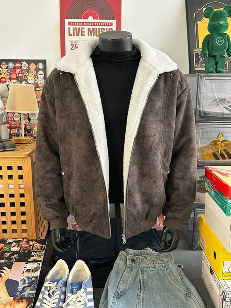 

American Barn Sle Thiened Fce Lined PU Leather Cotton Jaet for Men Winter Warm Workwear Collared Long Sve Coat