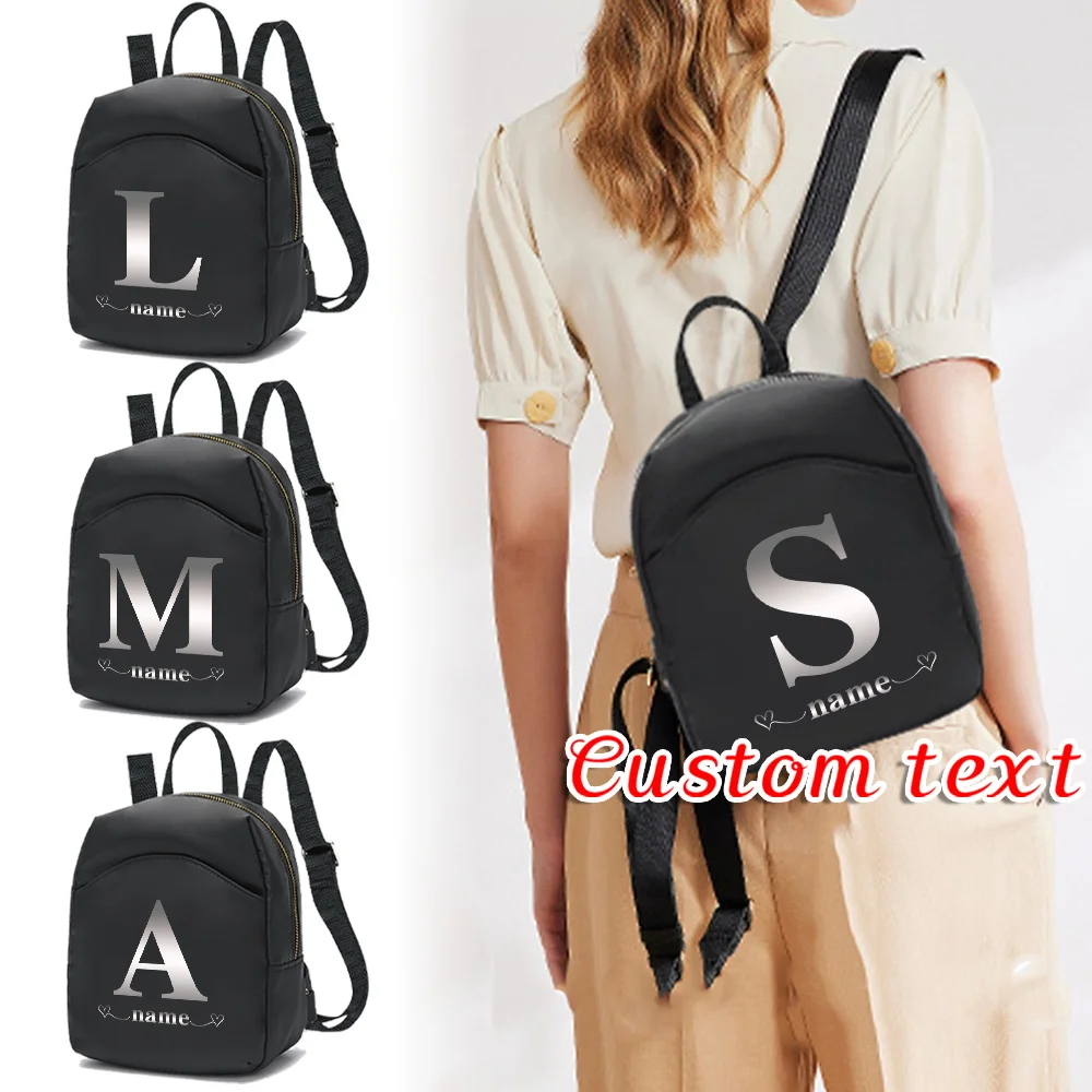 

Customized Name Casual Backpack Mini Travel Bag Women's Backpack Portable Commuter Storage Bag Letter Pattern