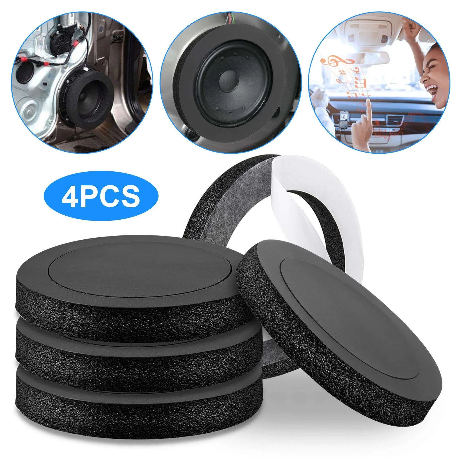 

4PCS Car Door Speaker Soundproof Foam Rings 19.5cm OD 14.5cm ID Bass Improve Gasket Insulation Foam Pad for 6" 6.5" 7" Subwoofer