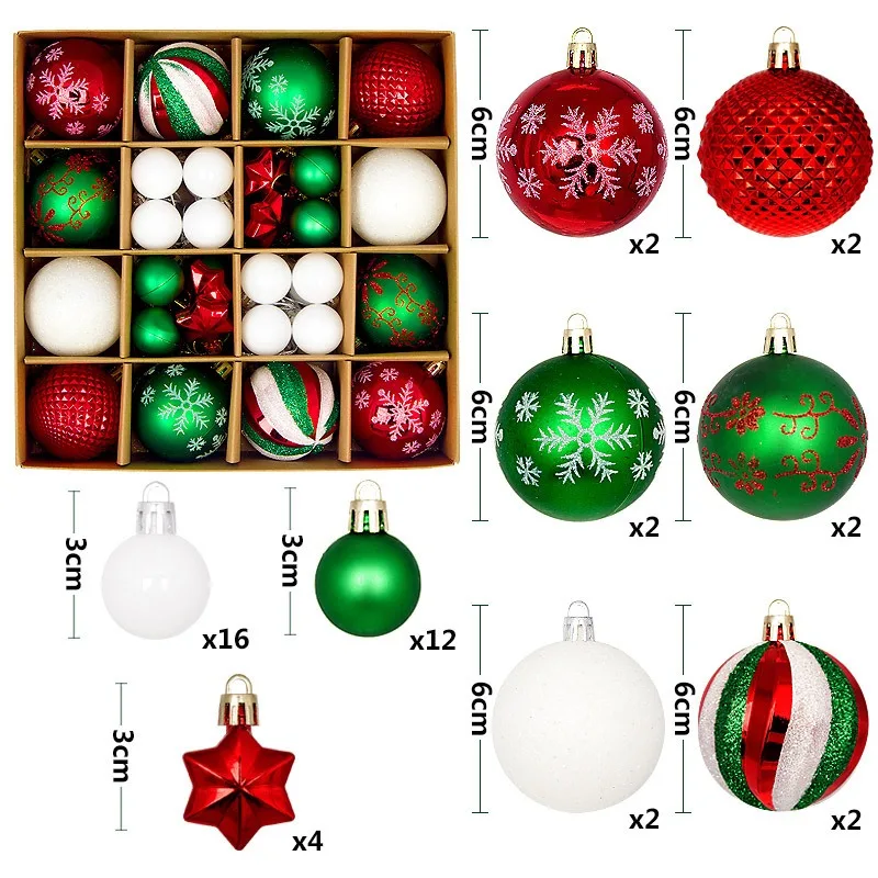 44Pcs Christmas Balls Christmas Tree Pendant Ornaments Ball Xmas Tree Pendants Home Party Decor 2025 New Year Navidad Accessory