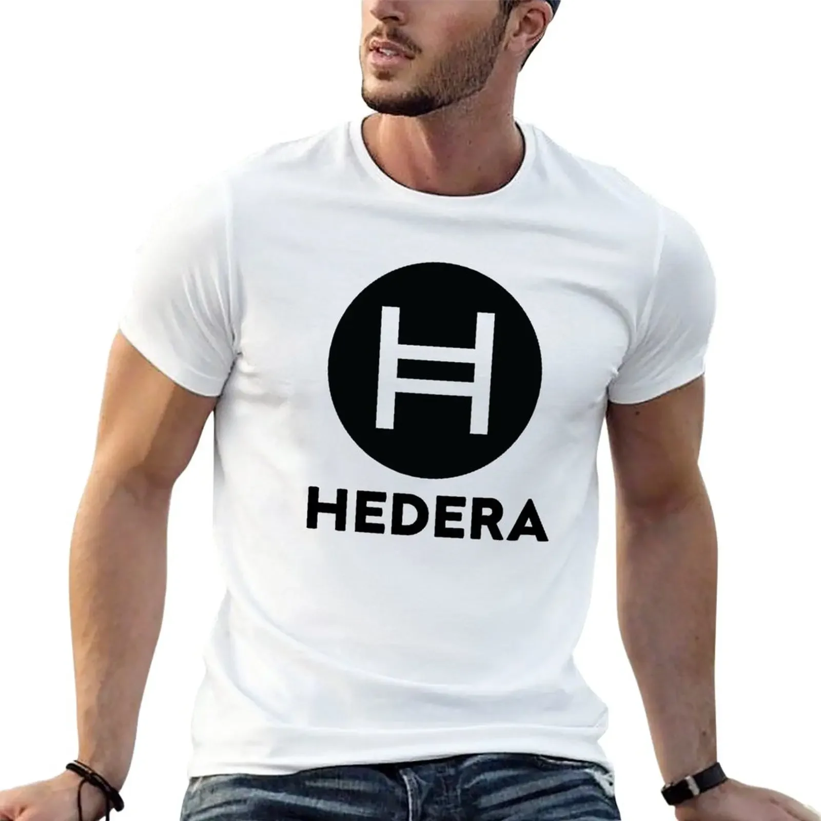 Cute Clothes Customs Anime Workout Shirts for Men Hedera Hashgraph (hbar) - Cryptocurrency Trading (transparency H Logo) T-Shirt