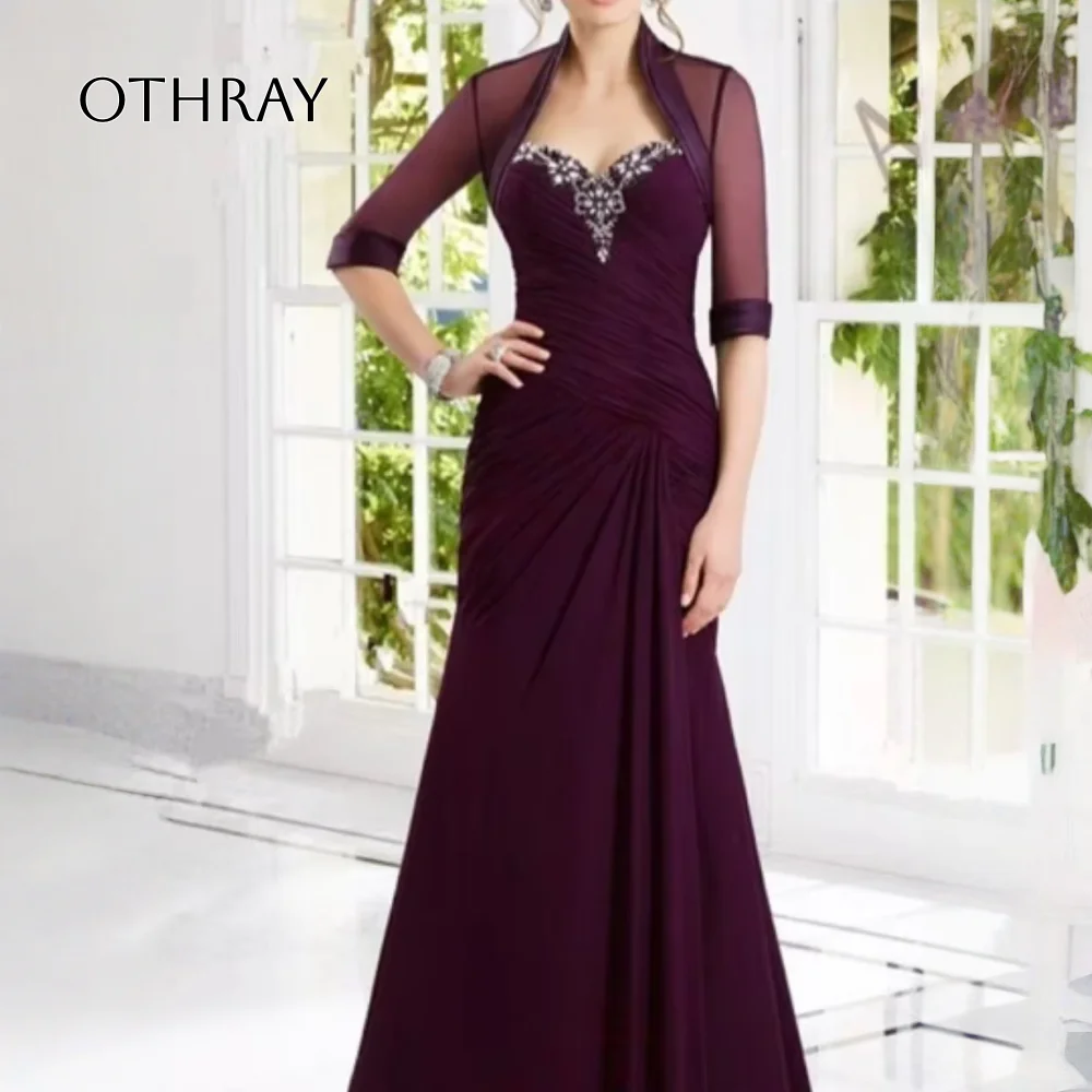 Simple Draped Lace Ruffles Sheath Backless Sweep Train Prom Dress Long Mom Party Gown Modern V-Neck Mother of the Bride Dresses