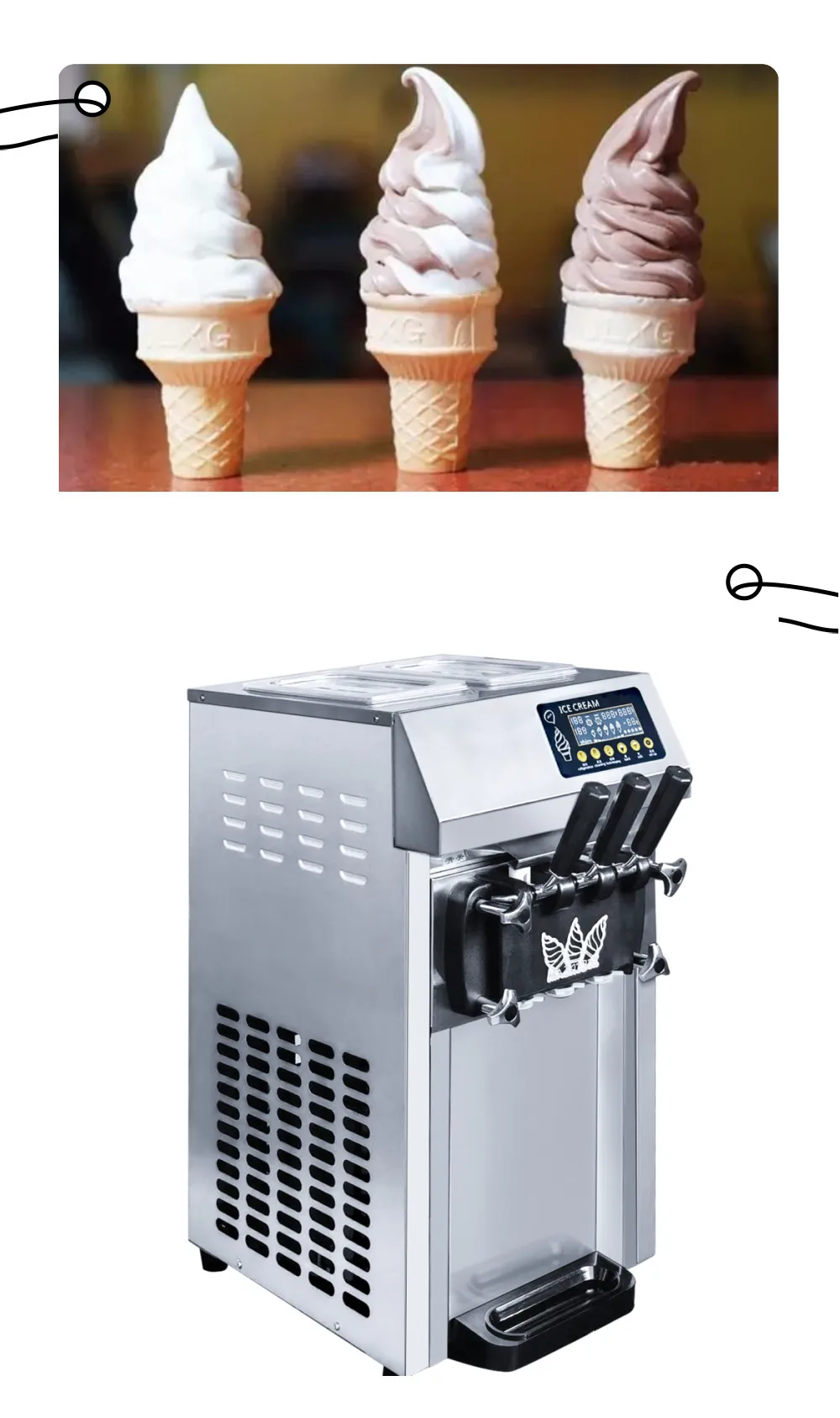 3 Flavors Desktop Gelato Fruit Ice Cream Maker 18L/H Small Soft Serve Ice Cream Machine With Forecooling Preservation Function