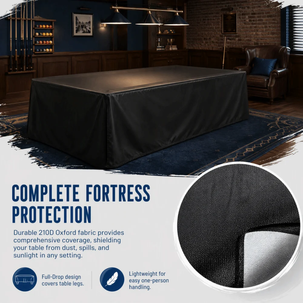Black Color Billiard Table Cover Folding Structure Oxford Material Pool Table Cover 9ft Size Full-Drop Pool Table Cover