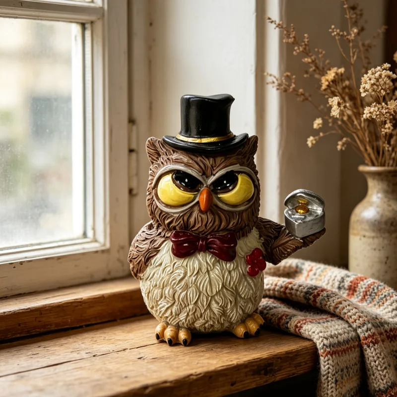 1pcCute Owl Resin Ornament, Wedding Proposal Style, Indoor Desktop Decorative Sculpture