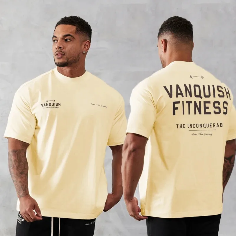 Men\'s Gym T-Shirt Summer 2023 Sports Fitness Cotton Crew Neck Short Sleeve Joggers Running Training T-Shirts Vintage Oversized