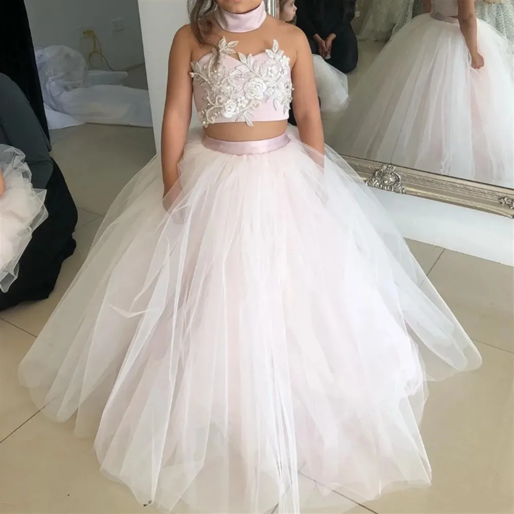 

Customized Elegant Flower Girl Wedding Dress Appliques Strapless Floor Length Kids Birthday Party Pageant First Communion Gown