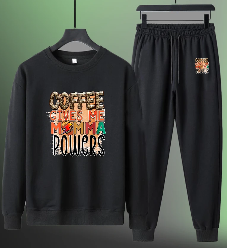 

Мужской комплект мужской спортивный костюм с длинными рукавами спортивная дизайнерская одежда Осенний принт Coffee Gives Me Powers Комплект из двух предметов летний мужской