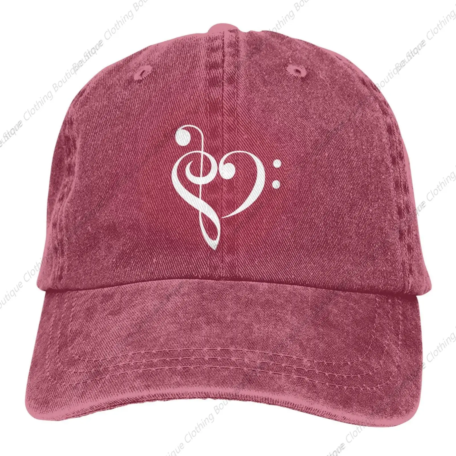 I Love Heart-Music-Funny-Treble-Bass-Clef-Symbol Gifts Cowboy Hats Snapback Hat Brim Baseball Cap for Men Adjustable Red