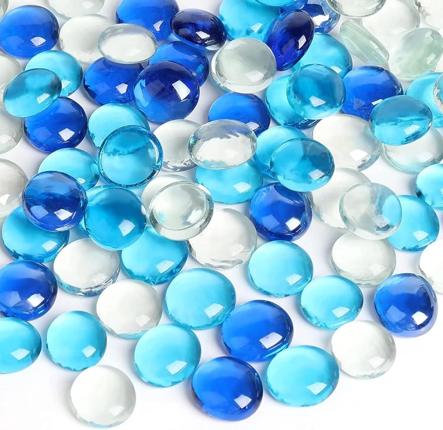 

5LB Flat Glass Marbles, 500PCS Blue Mixed Color Decorative Gems Vase Filler Table Scatter