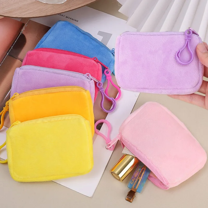 New Plush Coin Purse Women Cute Mini Rectangle Wallet Change Pouch Small Zipper Wallet Clutch Portable Headphone Bag Cards Bags