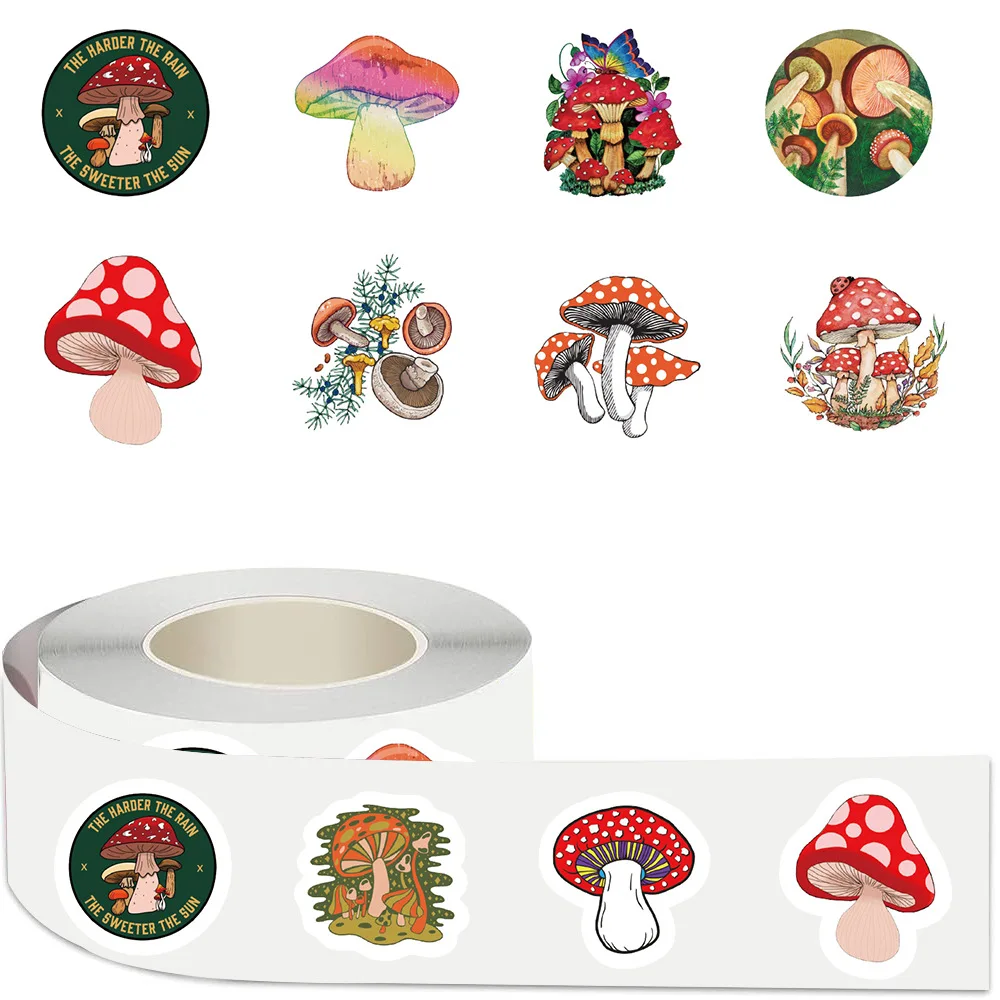 500Pcs/Roll Cartoon Mushroom Graffiti Stickers Children Reward Sticker Cute Cartoon School Students Encouragement Decal DIY Gift
