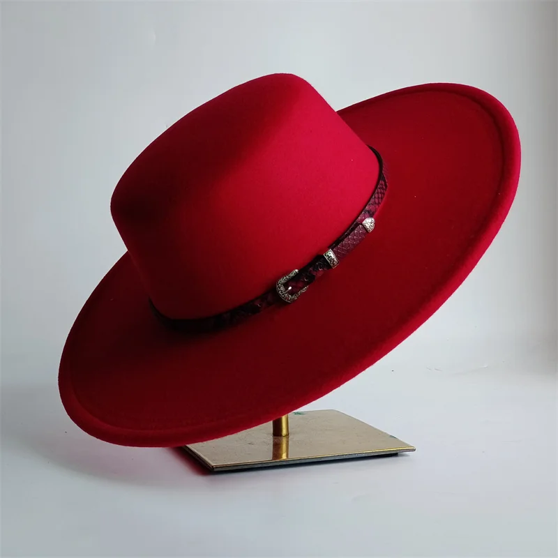 Red Fedora Hat wide brim flat top hat Panamanian women's men's jazz hat Church Hat British women's fedoras men's hat