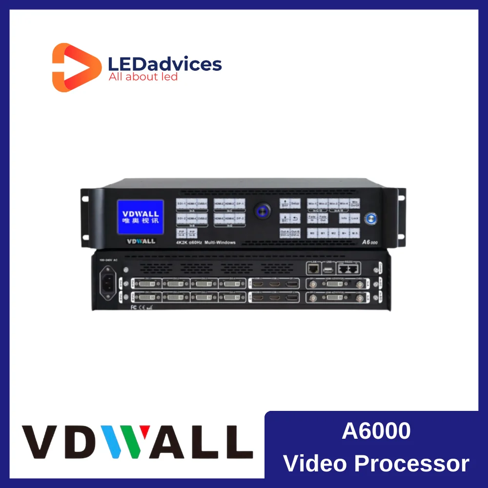 

VDWALL A6000 Real 4K Full Color LED Video Processor For LED Screen Wall Display Controller 8 Channels DVI Outp 18 Million Pixels