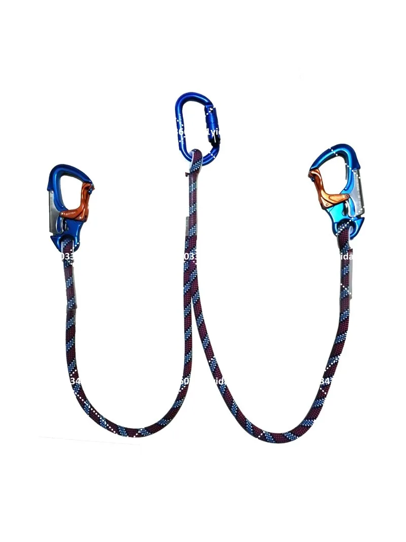 Via Ferrata Lanyard with Woven Prusik Loop & Carabiner, Eye-to-Eye Sewn for Mountaineering Climbing Safety