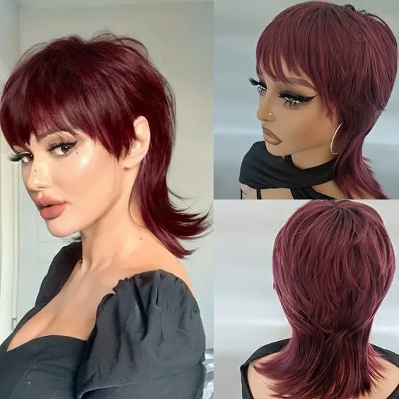 Short Cut Mullet Red  Synthetic Hair  Heat Resistant Fashion Cosplay Wig