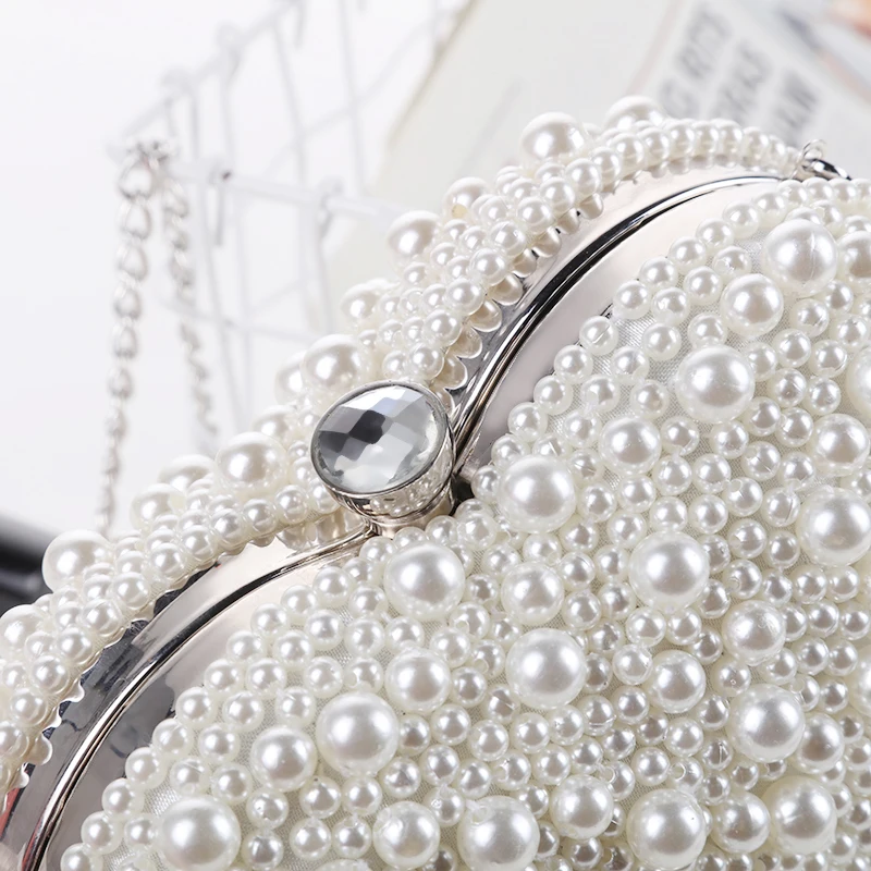 New Luxury Heart-shaped Pearl Evening Bag Clutch Bridesmaid Bag Bead Embroidery Chain Banquet Bag Luxury Bling Crossbody bag