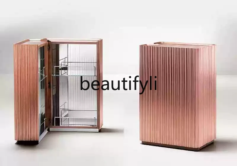 Italian light luxury household wine cabinet stainless steel fashion side cabinet mini pink locker