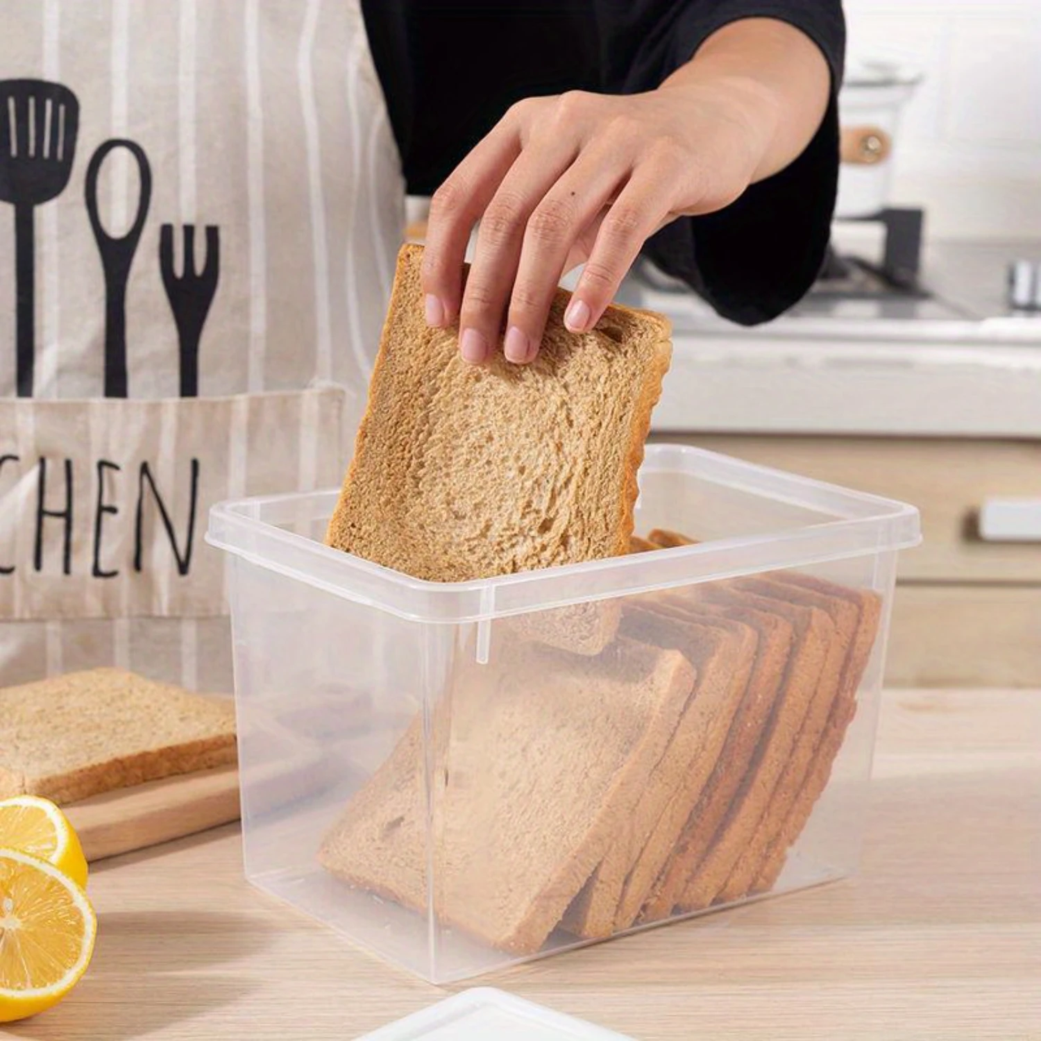 1pc Large Square Reusable Plastic Bread  Container - Leak-Proof, Flip-Top, Stackable, Airtight, and Durable - Perfect for Storin