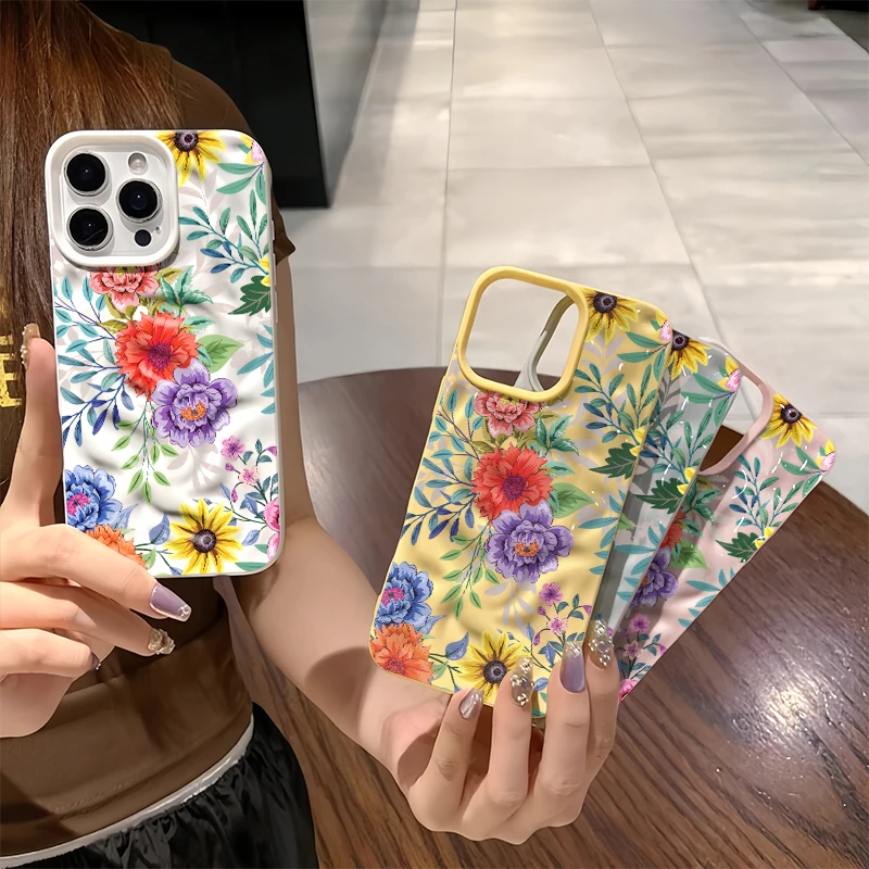Soft Silicone Phone Case For iPhone 17 Pro Max 11 12 13 14 15 16 Pro Max 17 Air Colorful Flower Pattern Wave Shockproof Cover